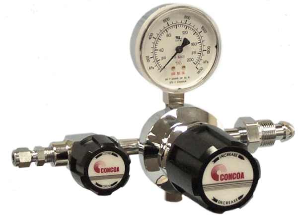 Single Stage, Chrome-Plated Forged Brass Body, 316L Stainless Steel Diaphragm, Liquid Cylinder, 4 Port Configuration